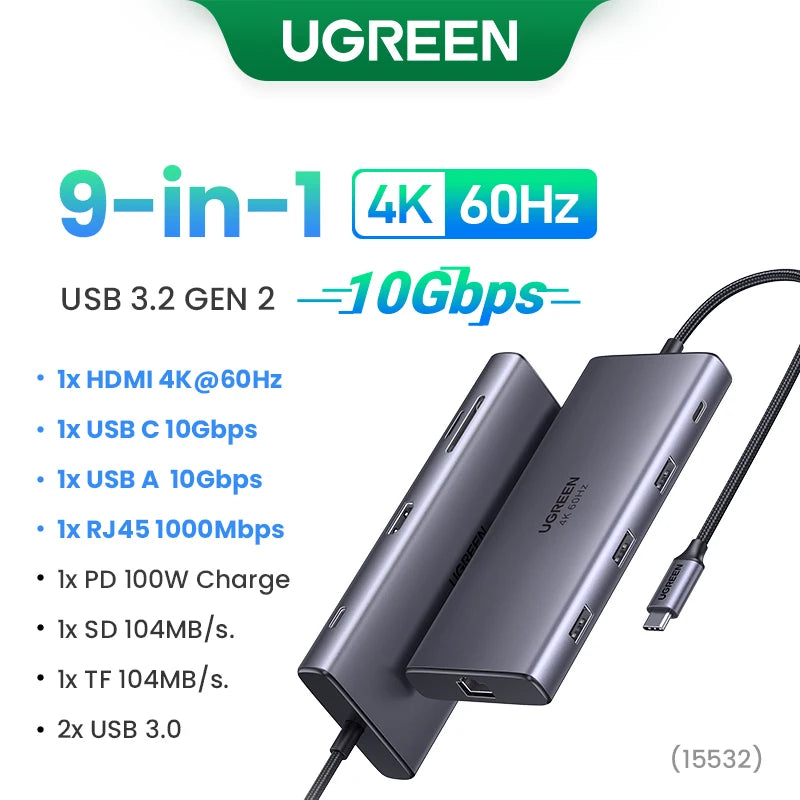 UGREEN Dual HDMI USB-C HUB 8K 4K HDMI Adapter 10 in 1 Splitter with RJ45 USB3.0 PD 100W Dock for MacBook Pro Air Laptop USB HUB