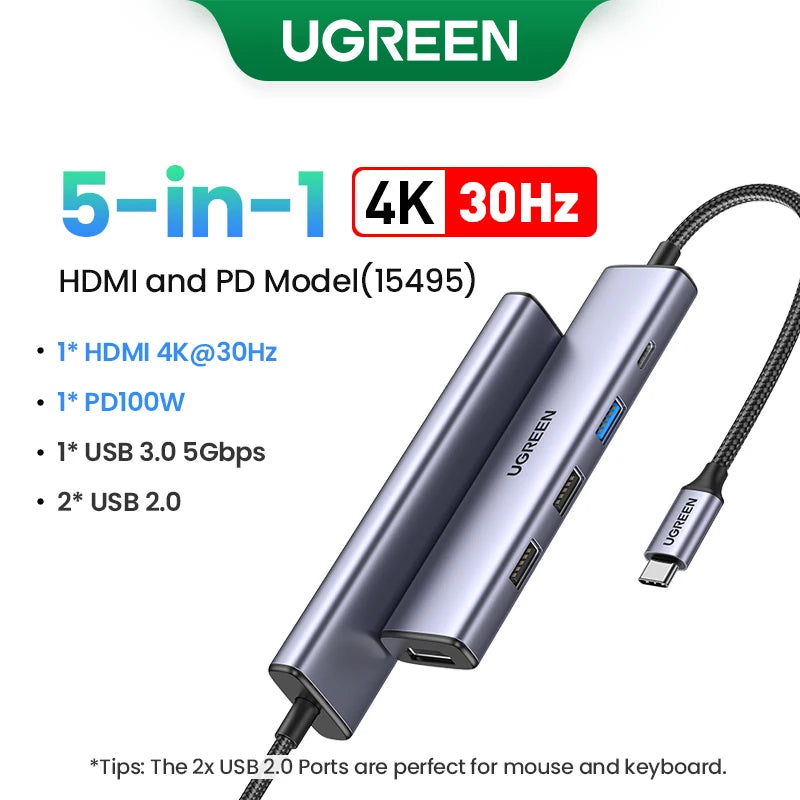 UGREEN Dual HDMI USB-C HUB 8K 4K HDMI Adapter 10 in 1 Splitter with RJ45 USB3.0 PD 100W Dock for MacBook Pro Air Laptop USB HUB