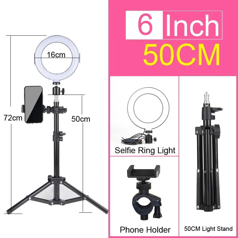 6-12" Selfie Ring Light Photography Led Rim 14 inch Lamp Tripod Stand Ringlight For Live Video Streaming