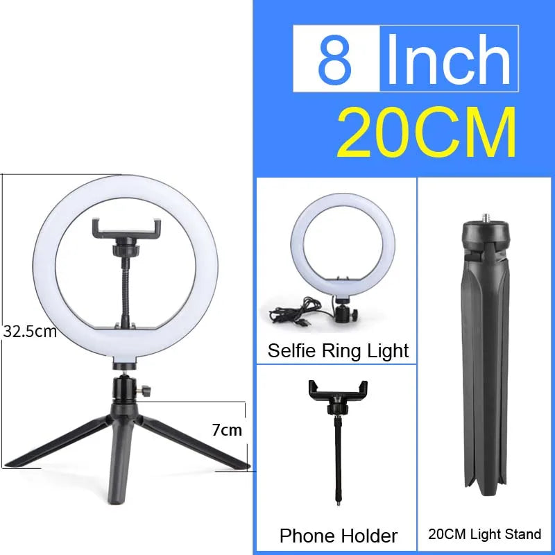 6-12" Selfie Ring Light Photography Led Rim 14 inch Lamp Tripod Stand Ringlight For Live Video Streaming