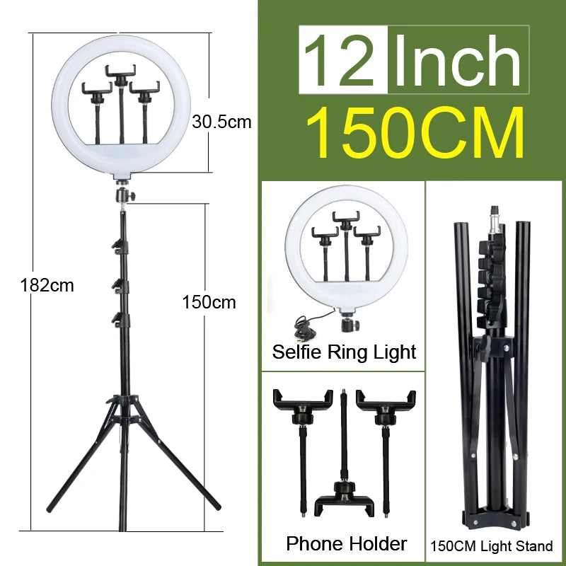 6-12" Selfie Ring Light Photography Led Rim 14 inch Lamp Tripod Stand Ringlight For Live Video Streaming