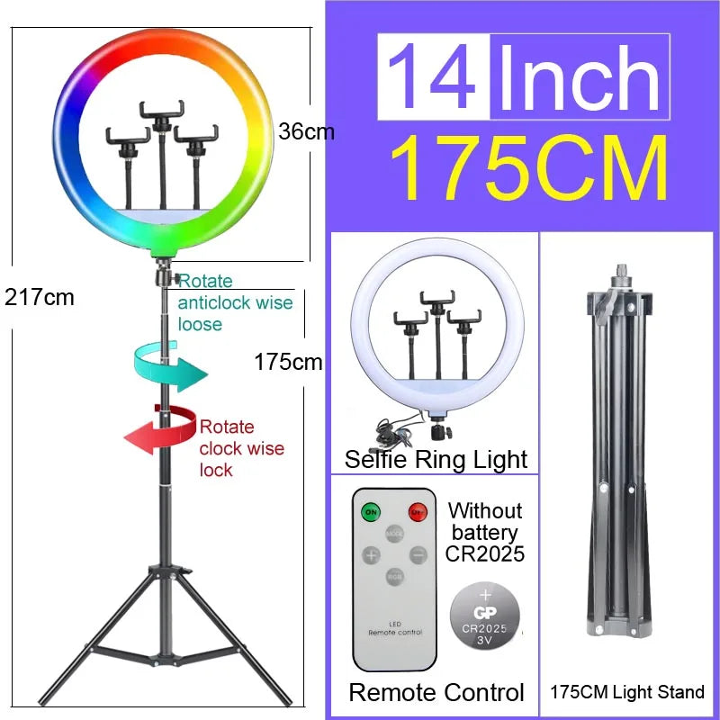 6-12" Selfie Ring Light Photography Led Rim 14 inch Lamp Tripod Stand Ringlight For Live Video Streaming