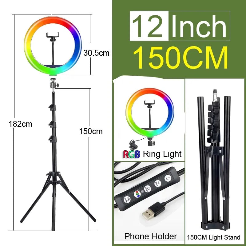 6-12" Selfie Ring Light Photography Led Rim 14 inch Lamp Tripod Stand Ringlight For Live Video Streaming