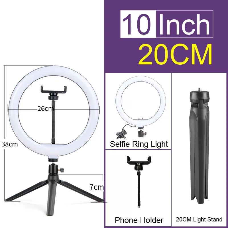 6-12" Selfie Ring Light Photography Led Rim 14 inch Lamp Tripod Stand Ringlight For Live Video Streaming