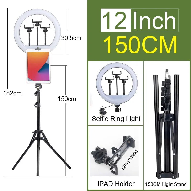 6-12" Selfie Ring Light Photography Led Rim 14 inch Lamp Tripod Stand Ringlight For Live Video Streaming