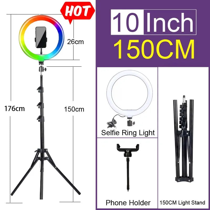 6-12" Selfie Ring Light Photography Led Rim 14 inch Lamp Tripod Stand Ringlight For Live Video Streaming