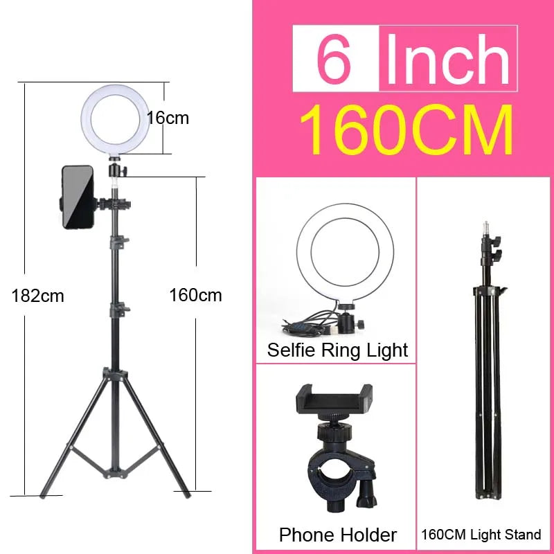 6-12" Selfie Ring Light Photography Led Rim 14 inch Lamp Tripod Stand Ringlight For Live Video Streaming