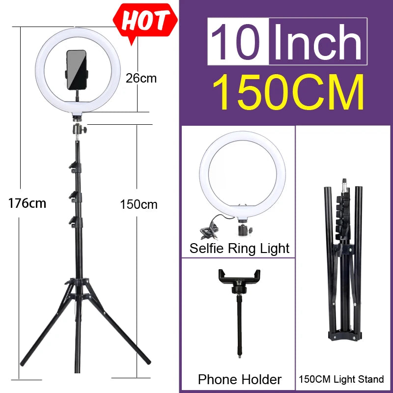 6-12" Selfie Ring Light Photography Led Rim 14 inch Lamp Tripod Stand Ringlight For Live Video Streaming