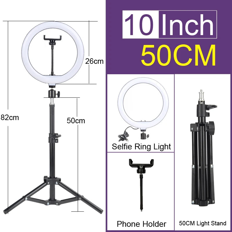 6-12" Selfie Ring Light Photography Led Rim 14 inch Lamp Tripod Stand Ringlight For Live Video Streaming