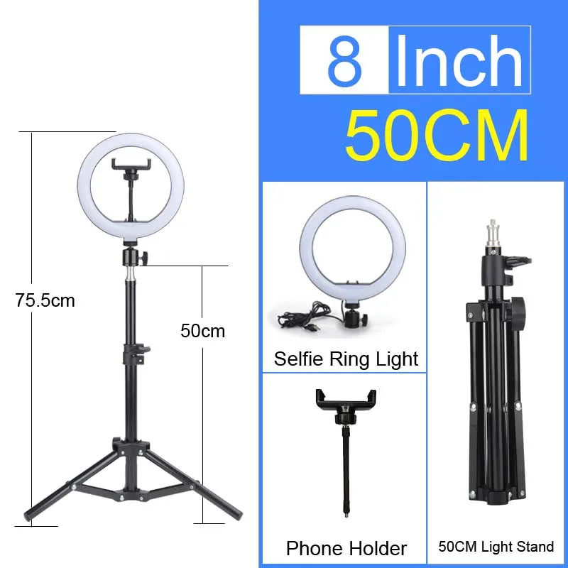 6-12" Selfie Ring Light Photography Led Rim 14 inch Lamp Tripod Stand Ringlight For Live Video Streaming