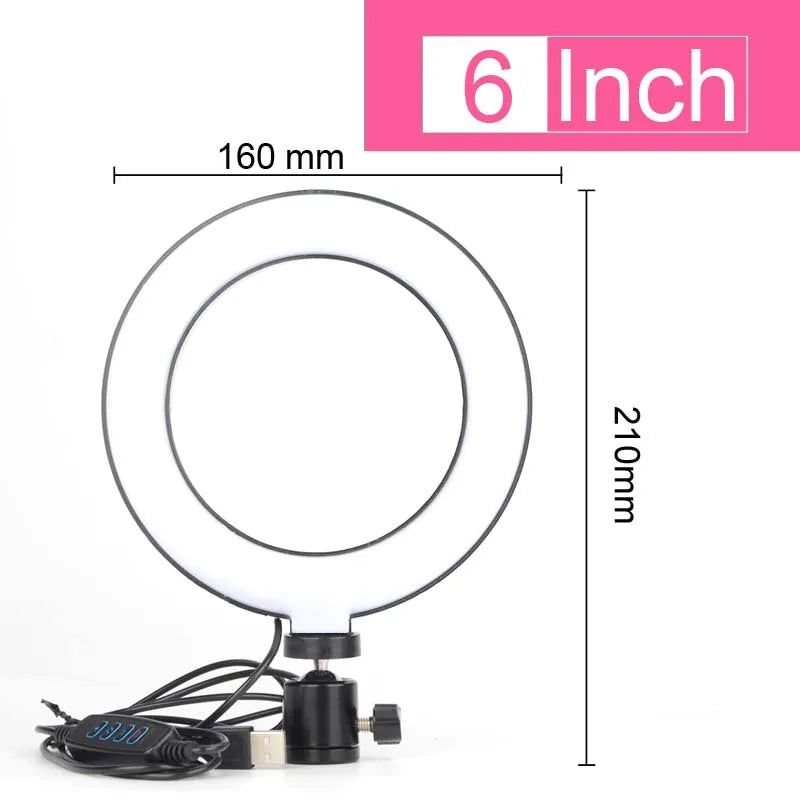 6-12" Selfie Ring Light Photography Led Rim 14 inch Lamp Tripod Stand Ringlight For Live Video Streaming