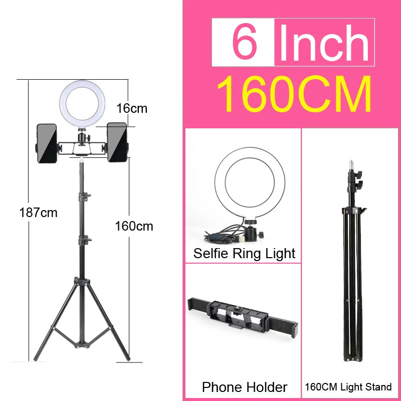 6-12" Selfie Ring Light Photography Led Rim 14 inch Lamp Tripod Stand Ringlight For Live Video Streaming