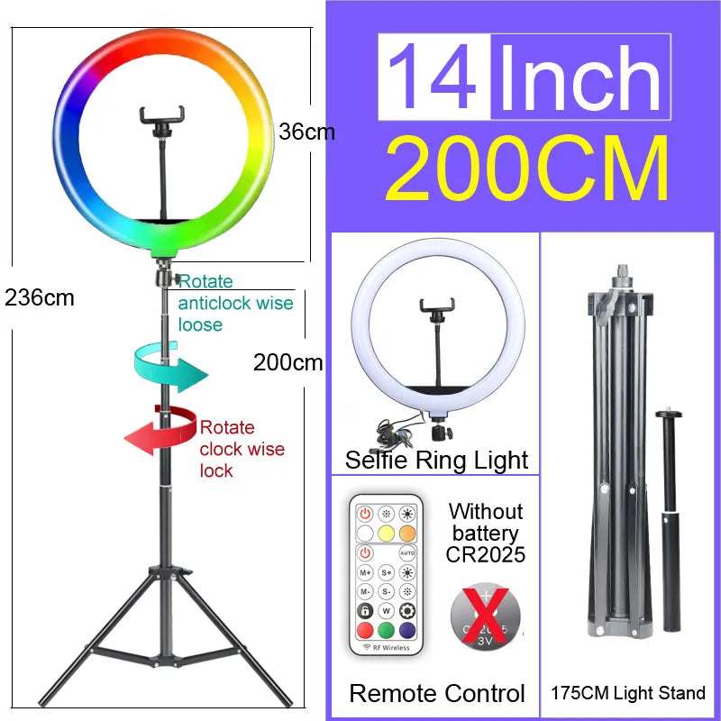 6-12" Selfie Ring Light Photography Led Rim 14 inch Lamp Tripod Stand Ringlight For Live Video Streaming