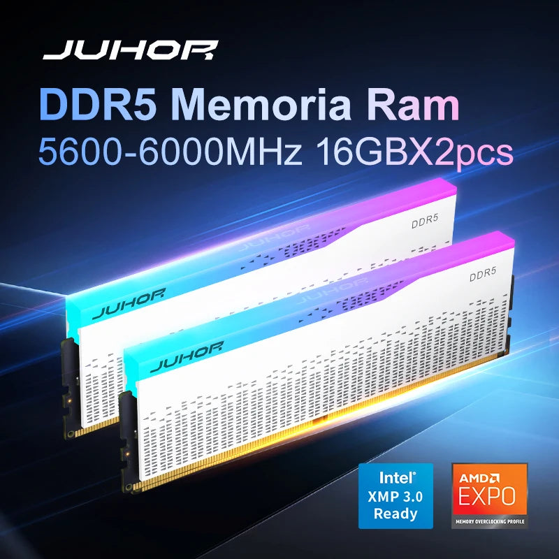 JUHOR DDR5 16GB 32GB 6000MHz 6400MHz 6800MHz RGB DDR5 DIMM Desktop Memory New Dimm Memoria Rams With HeatSink