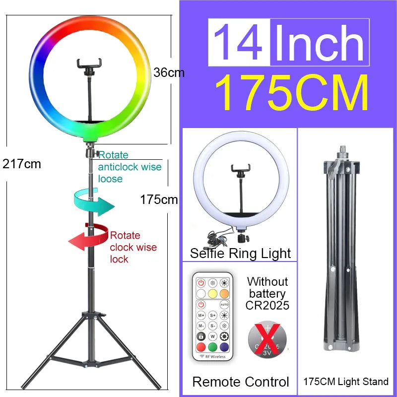 6-12" Selfie Ring Light Photography Led Rim 14 inch Lamp Tripod Stand Ringlight For Live Video Streaming