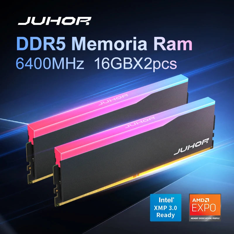 JUHOR DDR5 16GB 32GB 6000MHz 6400MHz 6800MHz RGB DDR5 DIMM Desktop Memory New Dimm Memoria Rams With HeatSink